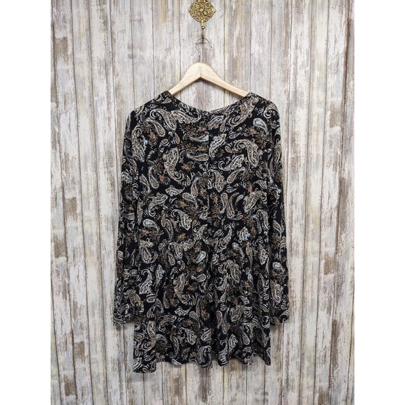 J JILL Cotton Modal Black Paisley Button Back Long Sleeve Tunic Medium - Picture 4 of 11